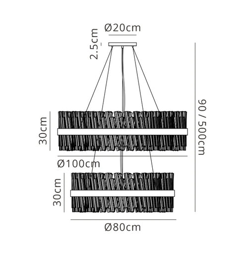 Kade Black Band 2 Tier Chandelier